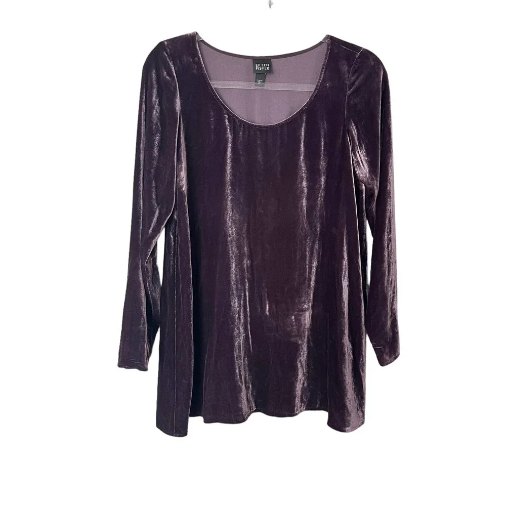 Eileen Fisher Scoop Neck Velvet Long Sleeve Tunic Top Women Size S-XS - Picture 6 of 16